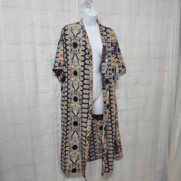 Kimono Blue Orange Boho Open Hippie Gypsy Festival Floral OSFA - Picture 5 of 10